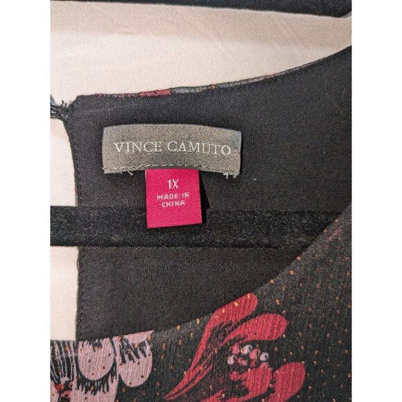 Vince Camuto Sheer Black Pink Floral Tunic Blouse Sparkle Dots Short Sleeve NWT - Picture 5 of 7